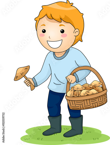 Kid Boy Pick Mushroom