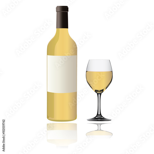 White Wine bottle and glass on white background