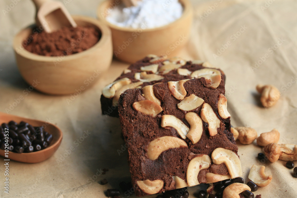 Chocolate brownie with cashew nuts Chocolate brownie with cashew nuts