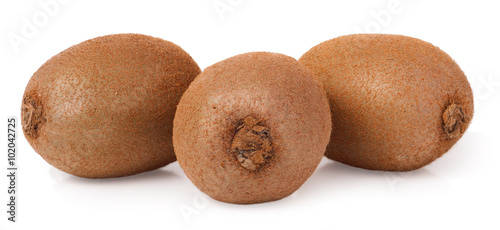 Three kiwi fruit on white isolated background