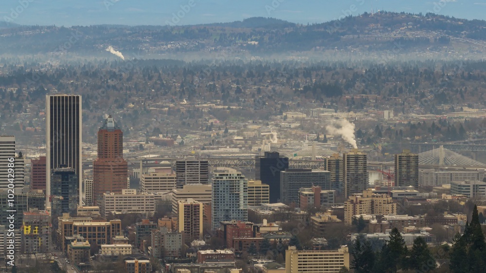 Ultra High Definition 4k Time lapse movie over downtown cityscape with auto traffic in Portland Oregon 4096x2304