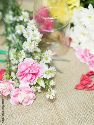 Flowers on table of flower decoration arrangement.