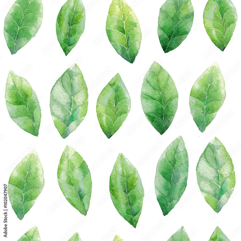 Watercolor green leaves seamless pattern background Watercolor green leaves seamless pattern background