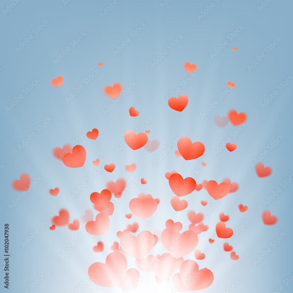 fireworks of hearts on a blue background, vector fireworks of hearts on a blue background, vector