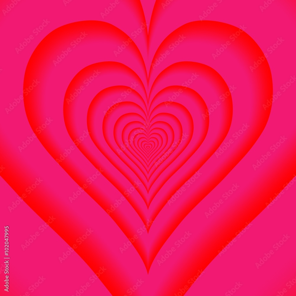 Concentric nested red partly blurred hearts on a pink background. To the Valentine's Day optical, visual illusion. Concentric nested red partly blurred hearts on a pink background. To the Valentine's Day optical, visual illusion.