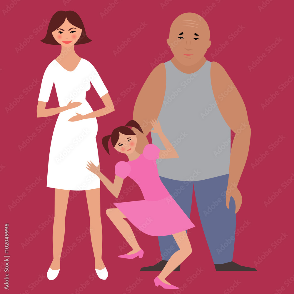 Flat portrait of happy family with love couple and child. Flat portrait of happy family with love couple and child.