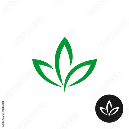 Three green leaf vector logo. Natural plant symbol.