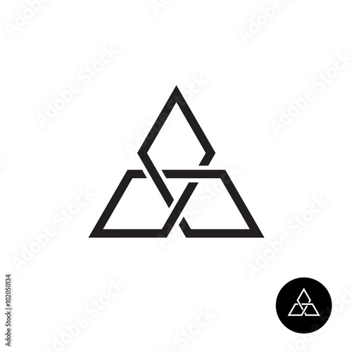 Triangle geometric knot outline logo. Black corner shape network