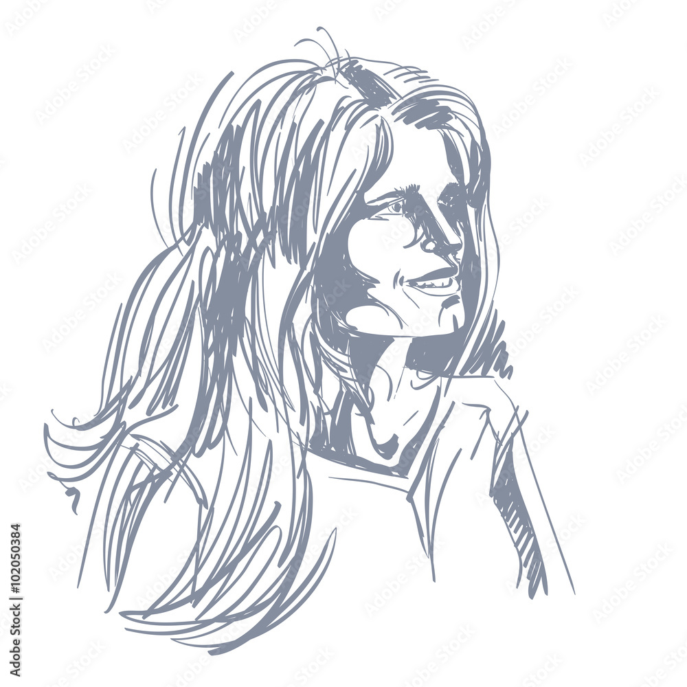 Graphic vector hand-drawn illustration of attractive woman
