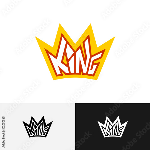 King crown text logo. Letters of a King word inside of a crown.