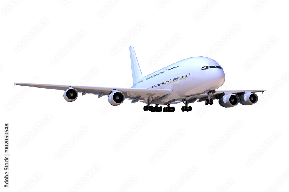 Airplane in close-up landing isolated Moving Up and High Angle side View Airplane in close-up landing isolated Moving Up and High Angle side View