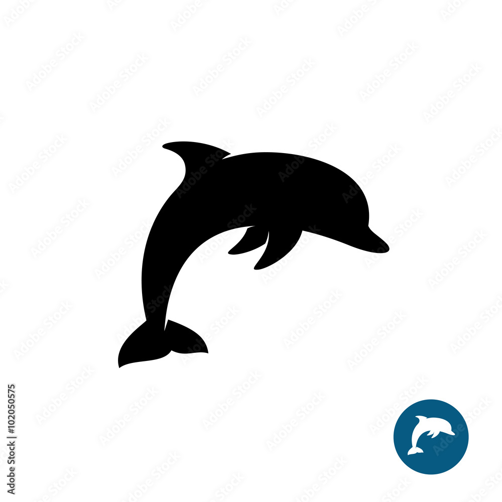 Fototapeta premium Dolphin simple black silhouette logo. Sea freedom symbol.