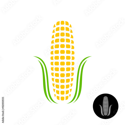 Corn logo. Simple corn with grains and leaves stylized. Black version included.