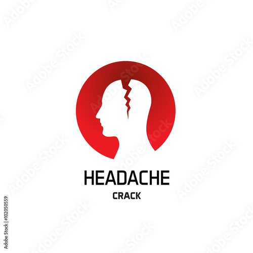 Headache logo with crack in a head. Pharmaceutical conceptual sign.