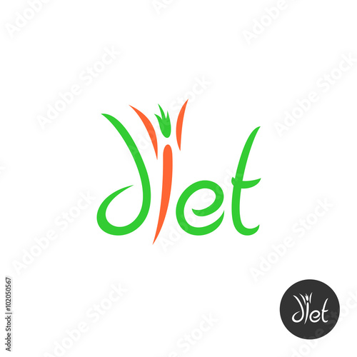 Diet word elegant logo. Thin human figure as a carrot symbol.