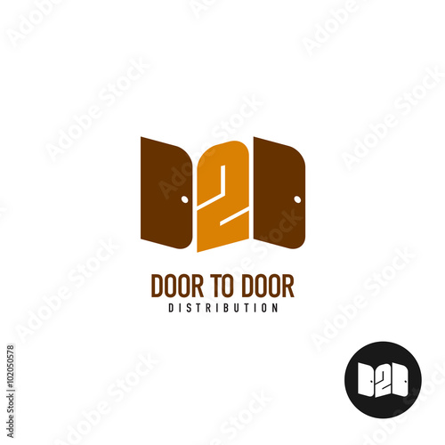 Door to door distribution logo concept. Silhouette of a two door with digit.
