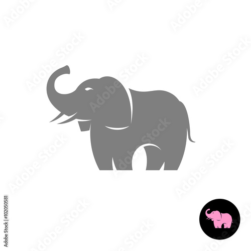Elephant stylized vector logo silhouette. Small pink version on a black circle included.