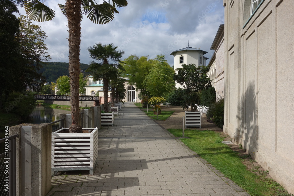 Naklejka premium Stadtansicht und Kurpark Bad Kissingen, Unterfranken, Bayern, Deutschland