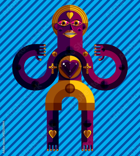 Meditation theme vector illustration, drawing of a creepy creature