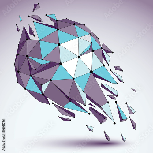 Abstract 3d faceted figure with connected black lines and dots.