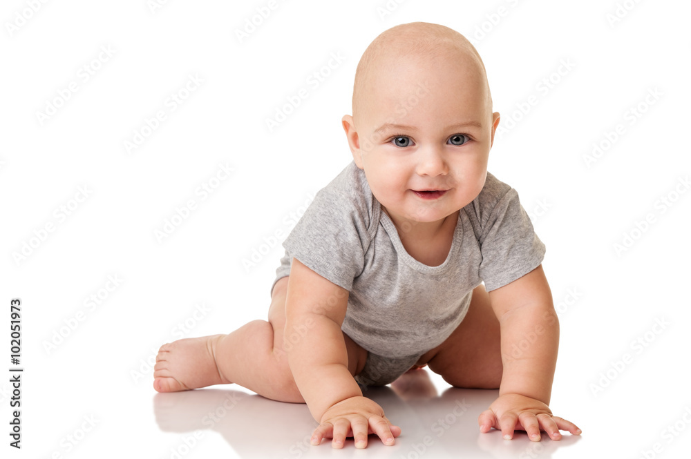 Baby is sitting on floor, isolated on white Baby is sitting on floor, isolated on white