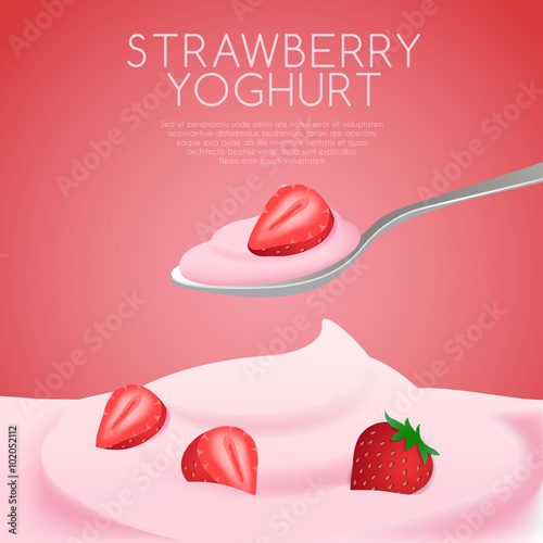 A Spoon of Yogurt with Strawberry : Vector Illustration