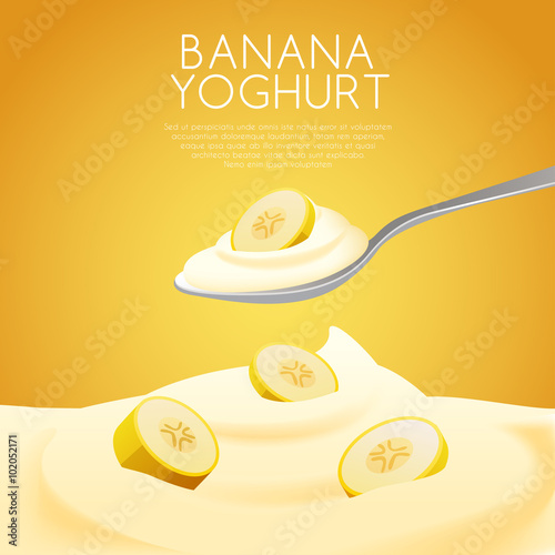 A Spoon of Yogurt with Banana : Vector Illustration