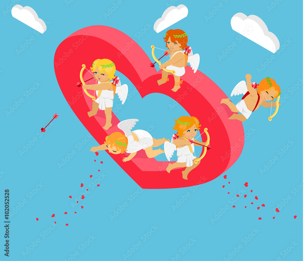 Valentines Day 3d Isometric Angels with Bow Valentines Day 3d Isometric Angels with Bow