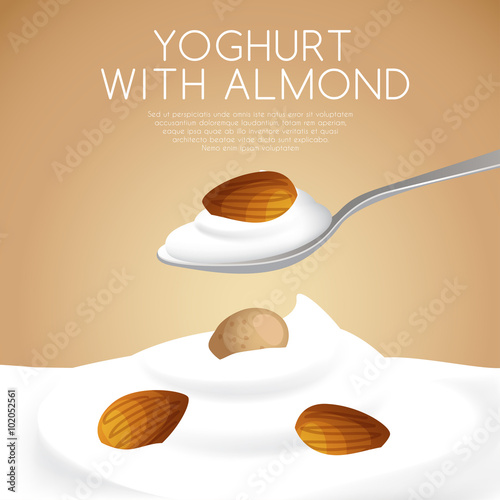 A Spoon of Yogurt with Almond : Vector Illustration