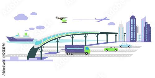 Development of Transport Infrastructure Icon Flat