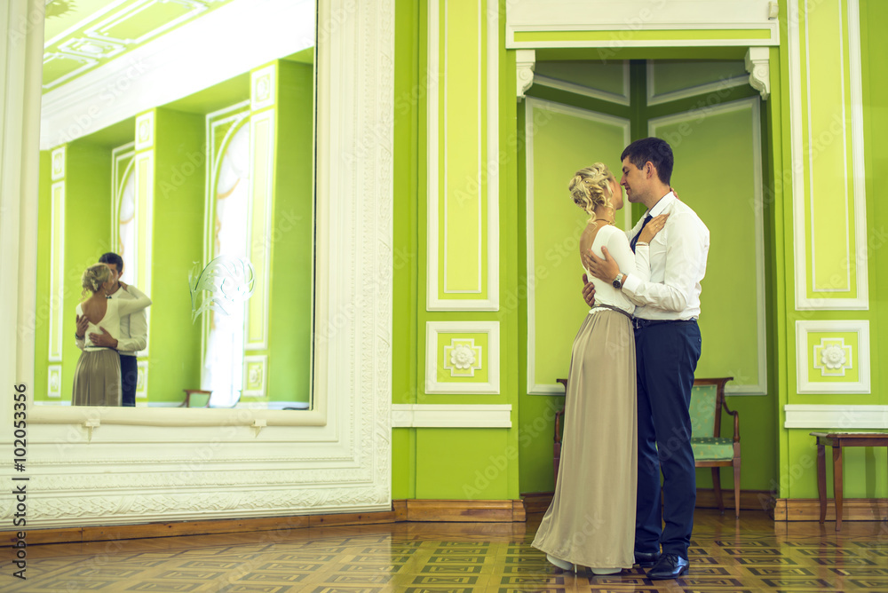 Couple in love in the beautiful interior