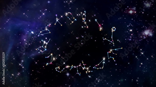 Zodiac Signs , twelve horoscopes with universe space and stars