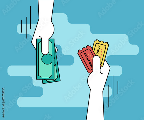 Mobile banking flat line contour illustration of human hand  withdraws cash