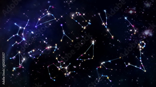 Zodiac Signs , twelve horoscopes with universe space and stars