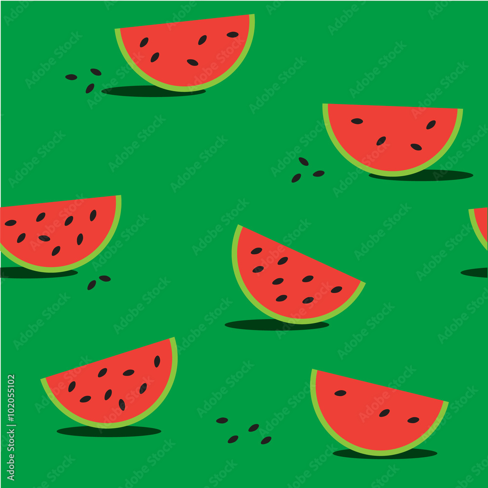 Seamless green background with red watermelon Seamless green background with red watermelon