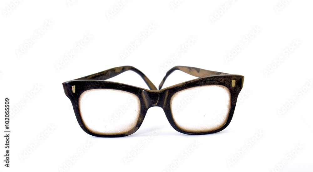 Old dusty and dirty black eyeglasses Old dusty and dirty black eyeglasses