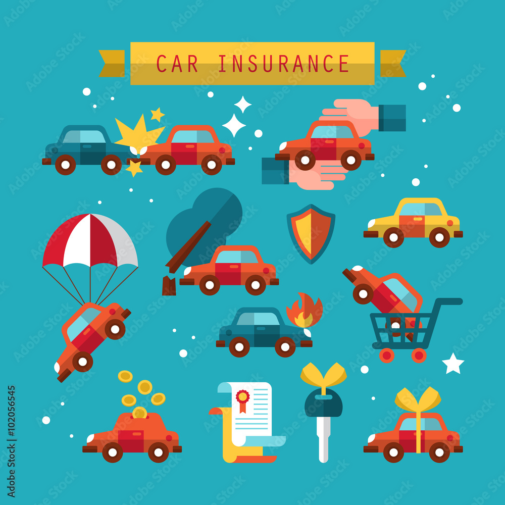 Car insurance icon set for graphic and web design. Vector illust Car insurance icon set for graphic and web design. Vector illust