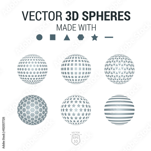 Brochure, flyer with set of 3D sphere of geometric  shapes. Vect