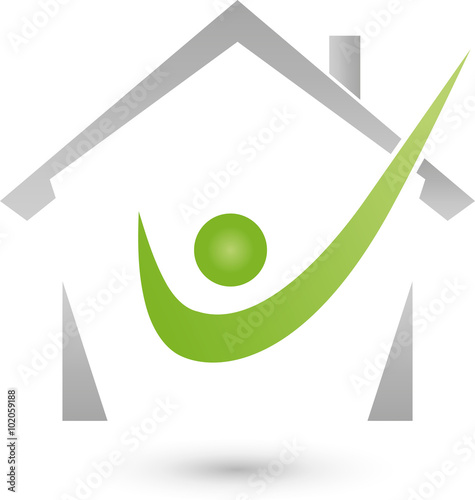 Haus und Mensch, Häkchen, Logo, Immobiliencheck