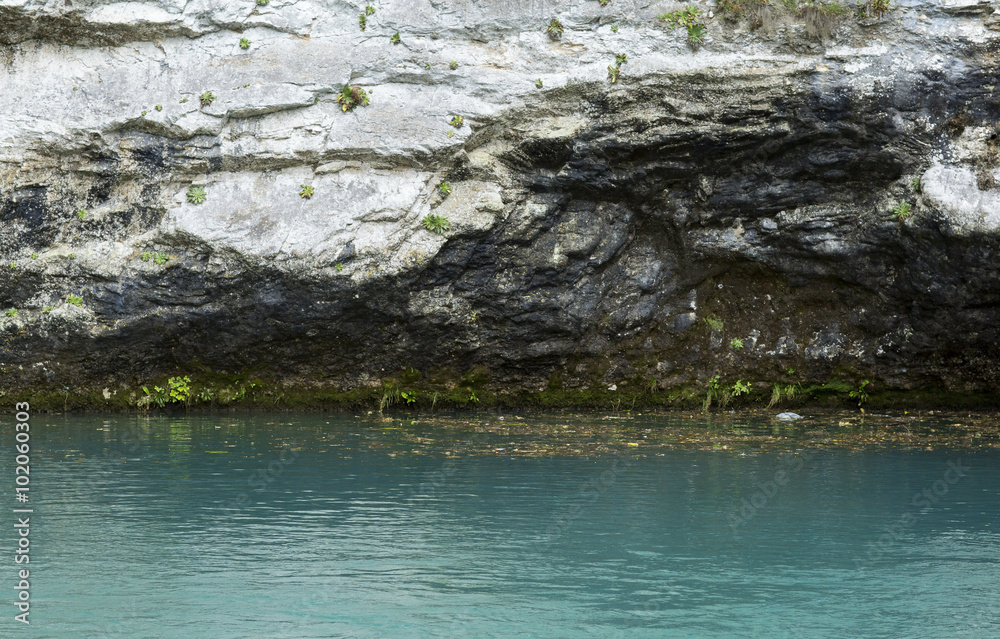Fototapeta premium Blue lake in Abkhazia, landscape. Blue lake in the mountains of Abkhazia. 