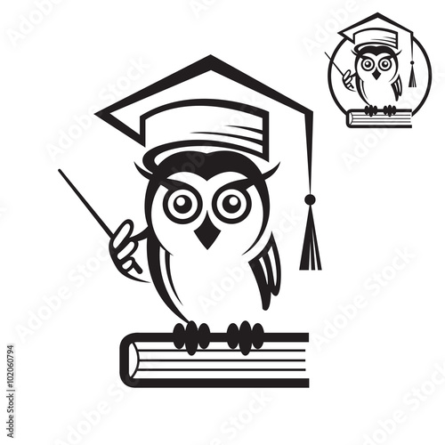 icon of school owl with book and graduation cap