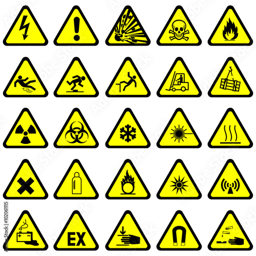 Warnzeichen Warnschilder - Set einfach flach gelb schwarz