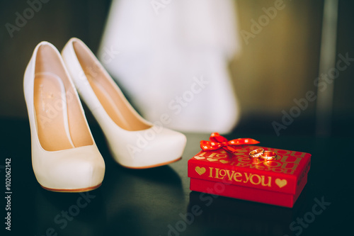 Wedding bride's white shoes