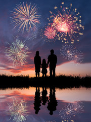 Family looks beautiful fireworks