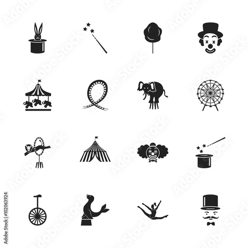 Set of sixteen circus icons