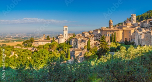 Historic town of Assisi at sunrise, Umbria, Italy