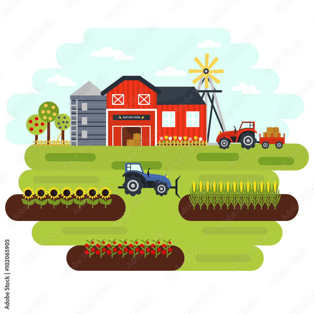 Fototapeta premium Illustration of farm that produces natural food