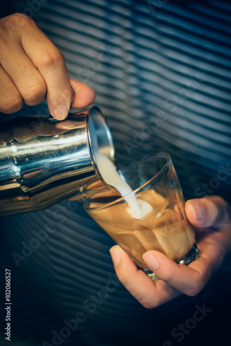 how to make coffee latte art in vintage color tone photo