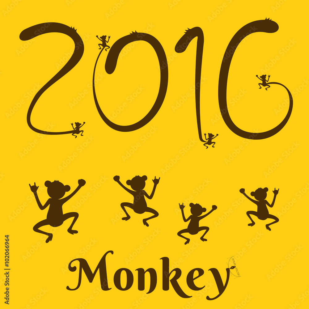 Obraz premium Number of Monkey tail Calligraphy vector 2016 New Year sign