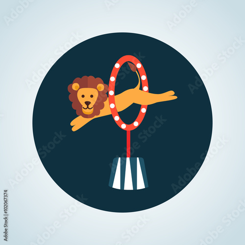 Color circus lion jumping icon